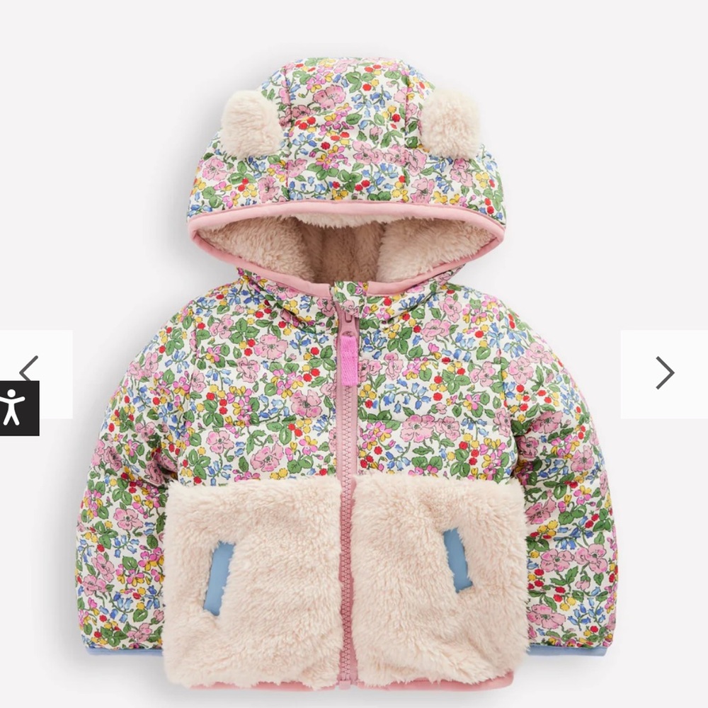 Boden Mixed Borg Jacket Ivory Berry Floral 3 - 6 Months